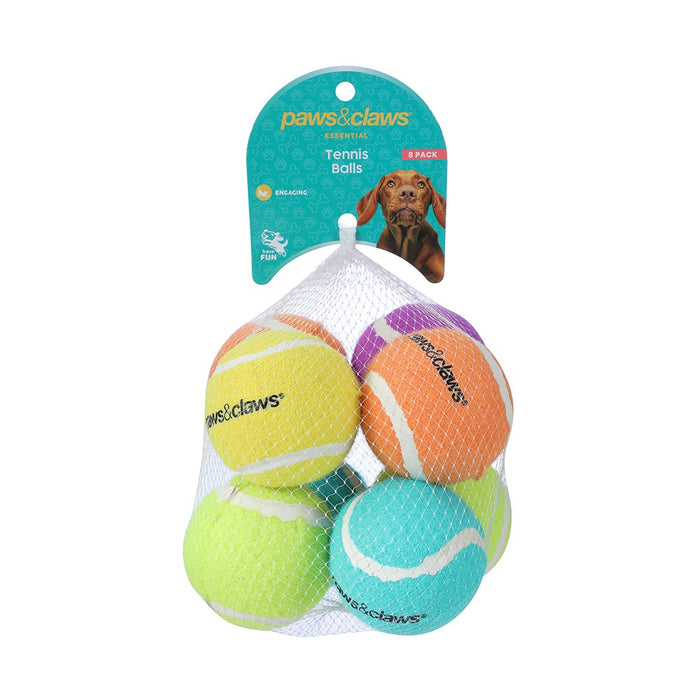 Paws & Claws TENNIS BALLS 8PK 6CM COLOURS SOLID