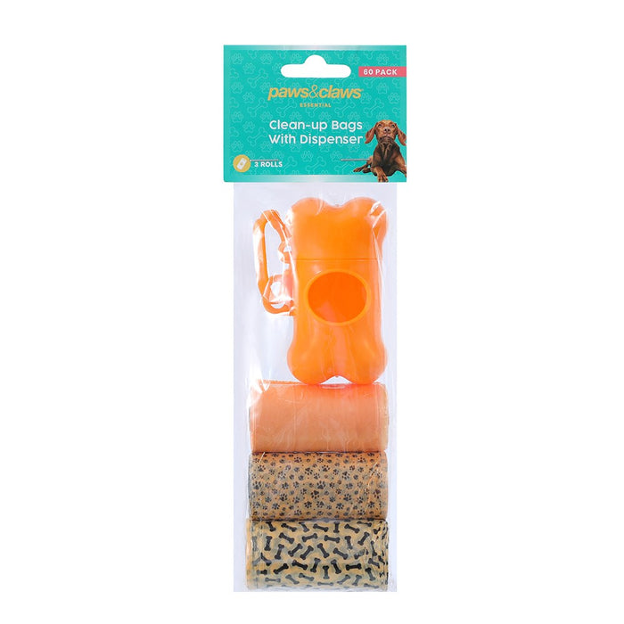 Paws & Claws CLEAN UP BAGS + DISPENSER 3 ROLLS / 60 BAGS 31.5X22CM PRINTED