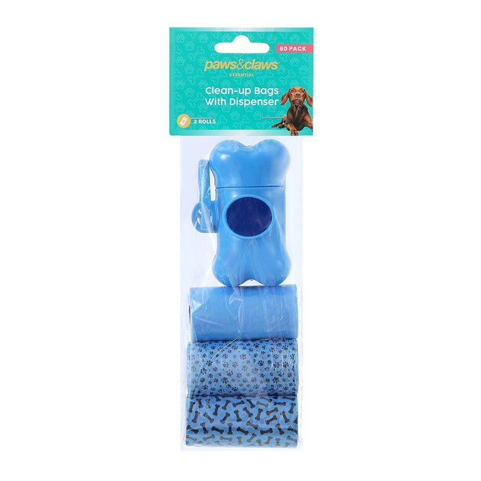 Paws & Claws CLEAN UP BAGS + DISPENSER 3 ROLLS / 60 BAGS 31.5X22CM PRINTED