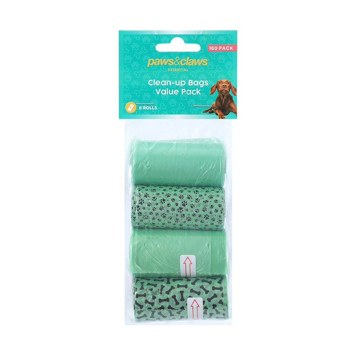 Paws & Claws CLEAN UP BAGS VALUE PACK 8 ROLLS / 160 BAGS 31.5X22CM