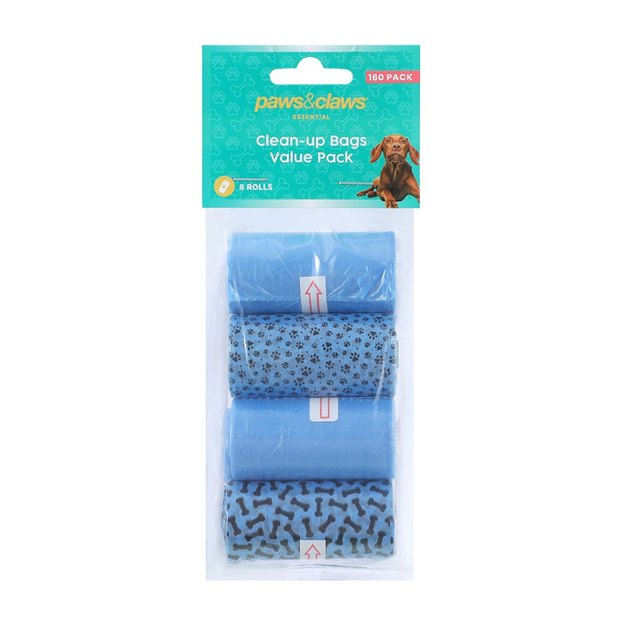 Paws & Claws CLEAN UP BAGS VALUE PACK 8 ROLLS / 160 BAGS 31.5X22CM