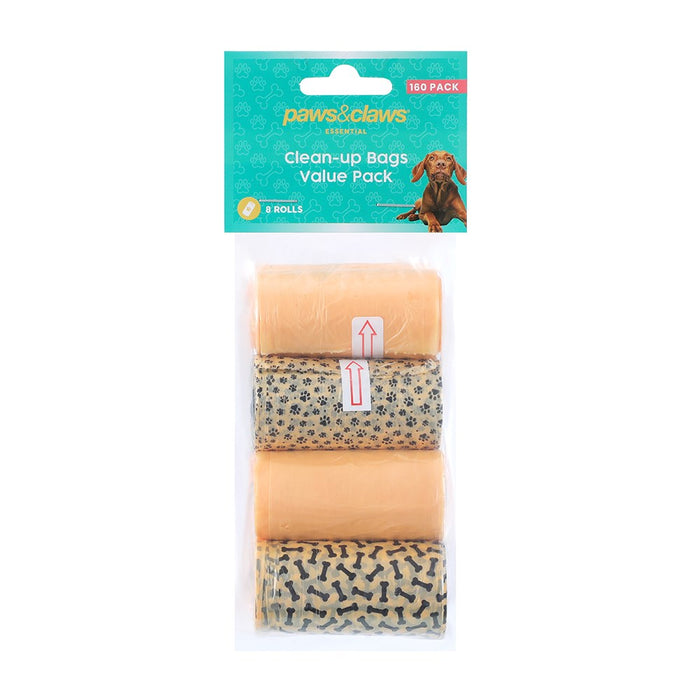 Paws & Claws CLEAN UP BAGS VALUE PACK 8 ROLLS / 160 BAGS 31.5X22CM