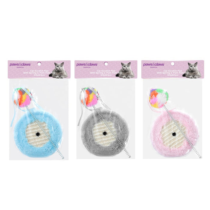 Paws & Claws CAT SCRATCHER PAD WITH SPRING POM POM TOY 13.5X26.5CM