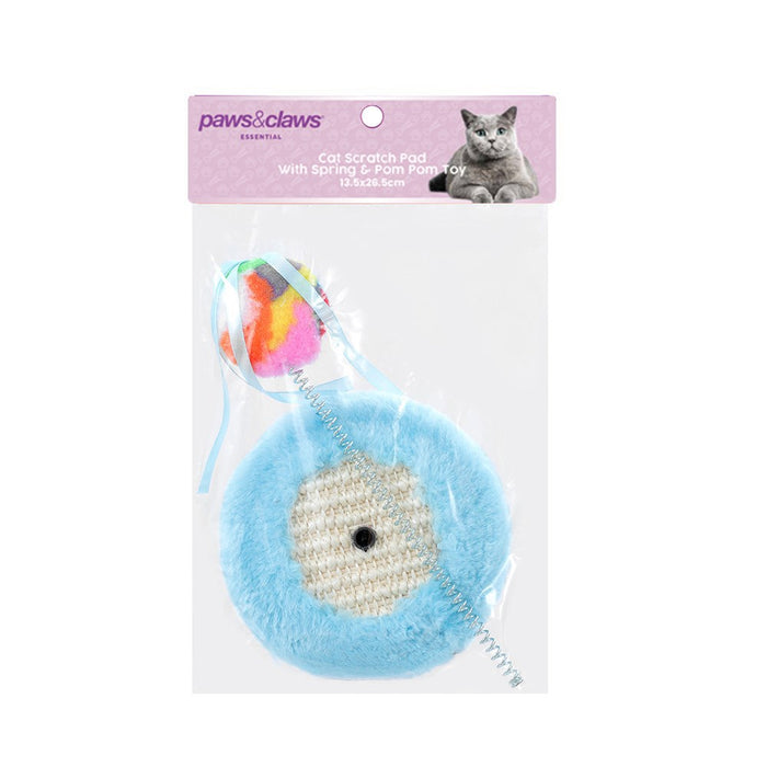 Paws & Claws CAT SCRATCHER PAD WITH SPRING POM POM TOY 13.5X26.5CM