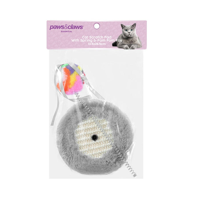 Paws & Claws CAT SCRATCHER PAD WITH SPRING POM POM TOY 13.5X26.5CM