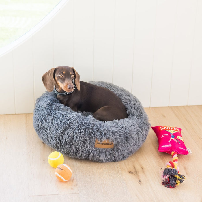 Paws & Claws CALMING PLUSH BED GREY LARGE 70X70X21CM