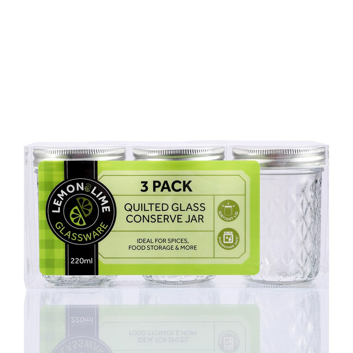 Lemon & Lime QUILTED GLASS CONSERVE JAR 3PK 220ML 7X7X10CM