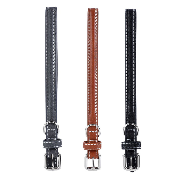 Paws & Claws LEATHER LOOK PADDED DOG COLLAR W/ STITCH DETAIL SML COLS 30-45X1.5CM