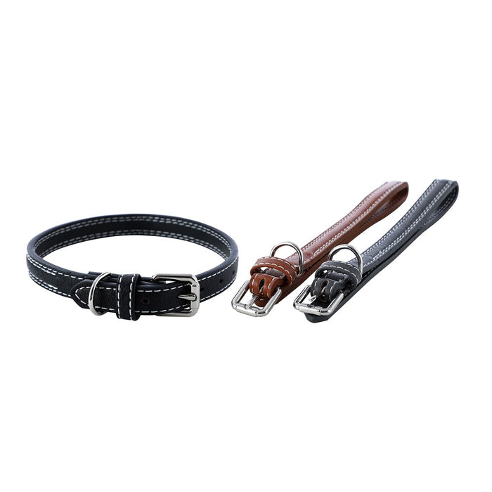 Paws & Claws LEATHER LOOK PADDED DOG COLLAR W/ STITCH DETAIL SML COLS 30-45X1.5CM