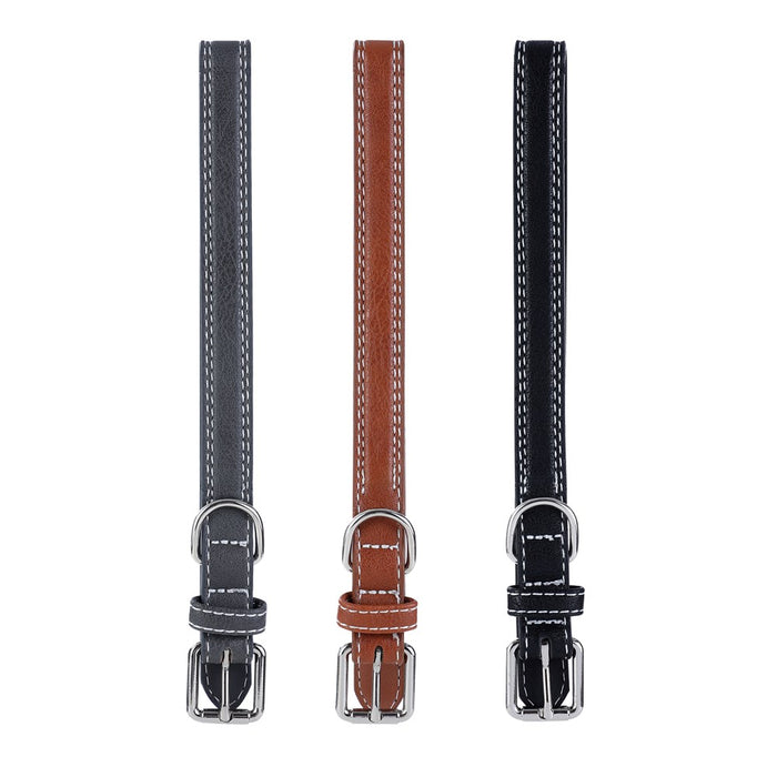 Paws & Claws LEATHER LOOK PADDED DOG COLLAR W/ STITCH DETAIL MED COLS 35-50X2CM