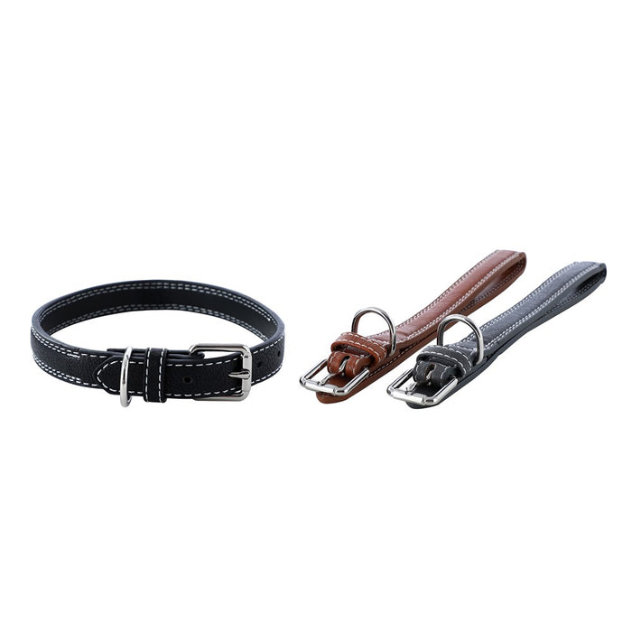 Paws & Claws LEATHER LOOK PADDED DOG COLLAR W/ STITCH DETAIL MED COLS 35-50X2CM