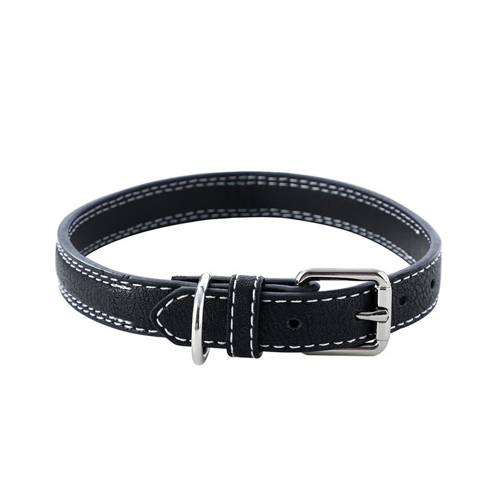 Paws & Claws LEATHER LOOK PADDED DOG COLLAR W/ STITCH DETAIL MED COLS 35-50X2CM