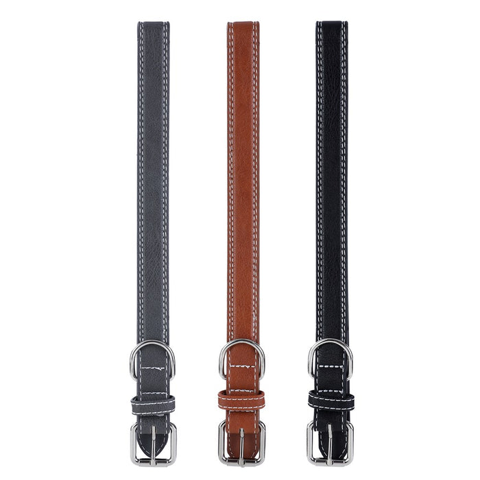 Paws & Claws LEATHER LOOK PADDED DOG COLLAR W/ STITCH DETAIL LGE COLS 45-65X2.5CM