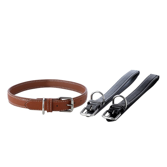 Paws & Claws LEATHER LOOK PADDED DOG COLLAR W/ STITCH DETAIL LGE COLS 45-65X2.5CM