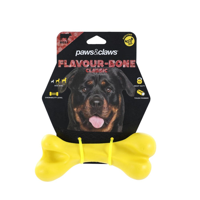Paws & Claws FLAVOUR-BONE CLASSIC BONE BEEF FLAVOURED RUBBER TOY 18X7CM