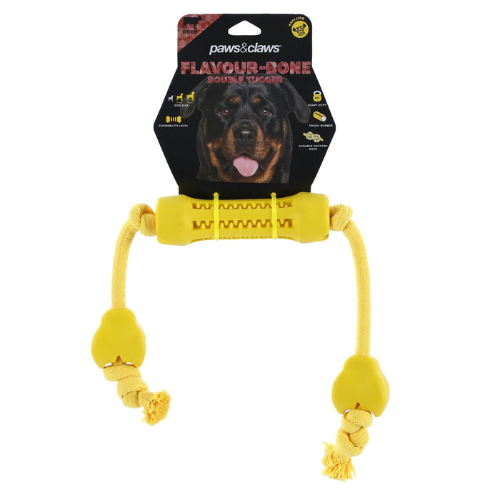 Paws & Claws FLAVOUR-BONE DOUBLE TUGGER BEEF FLAVOURED RUBBER TOY 65X5CM