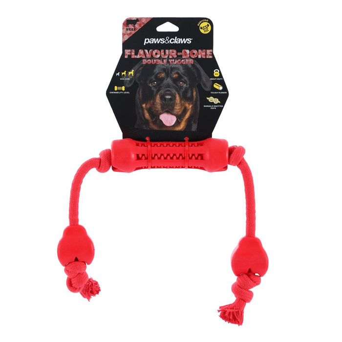 Paws & Claws FLAVOUR-BONE DOUBLE TUGGER BEEF FLAVOURED RUBBER TOY 65X5CM