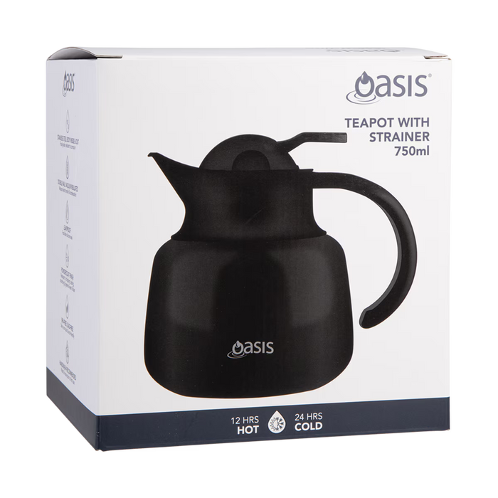 S/S D/WALL INS. TEA POT W/ STRAINER 750ML BLACK