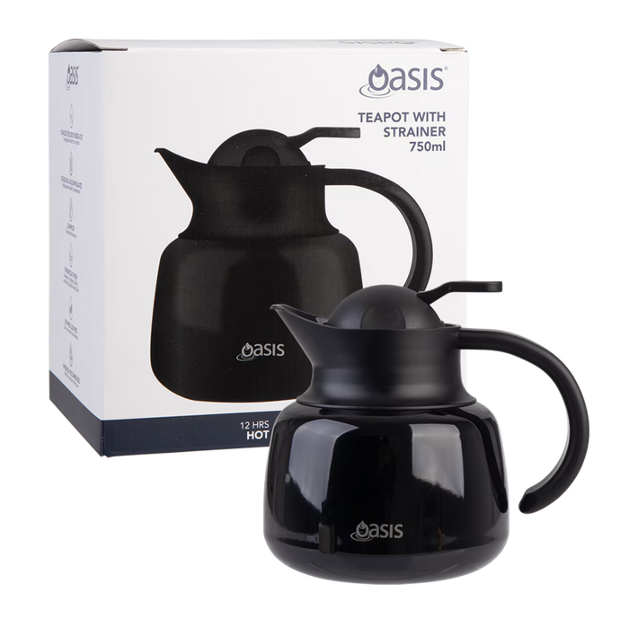 S/S D/WALL INS. TEA POT W/ STRAINER 750ML BLACK