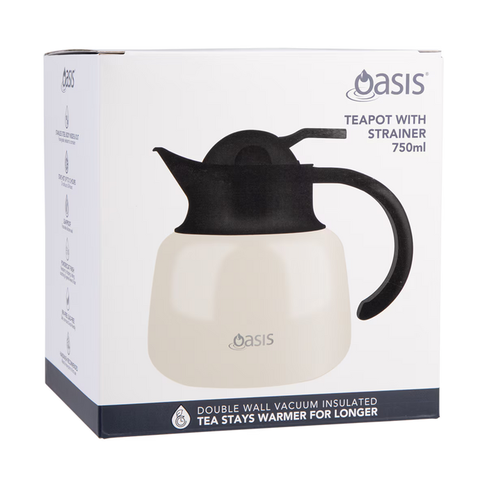 S/S D/WALL INS. TEA POT W/ STRAINER 750ML IVORY