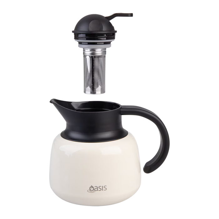 S/S D/WALL INS. TEA POT W/ STRAINER 750ML IVORY