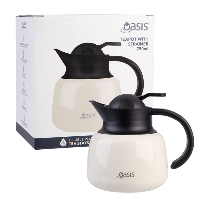 S/S D/WALL INS. TEA POT W/ STRAINER 750ML IVORY