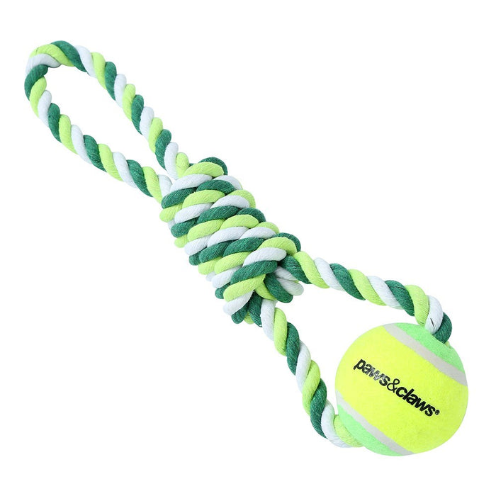 Paws & Claws ROPE & TENNIS BALL TUGGER STYLES, 2 COLOURS 29X1CM 163G