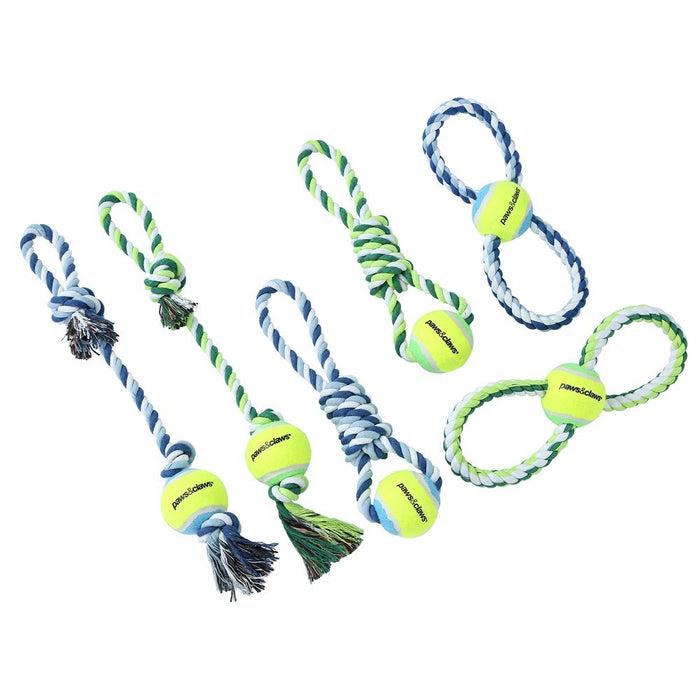 Paws & Claws ROPE & TENNIS BALL TUGGER STYLES, 2 COLOURS 29X1CM 163G