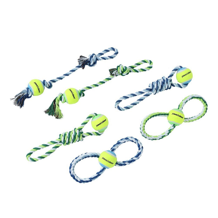 Paws & Claws ROPE & TENNIS BALL TUGGER STYLES, 2 COLOURS 29X1CM 163G