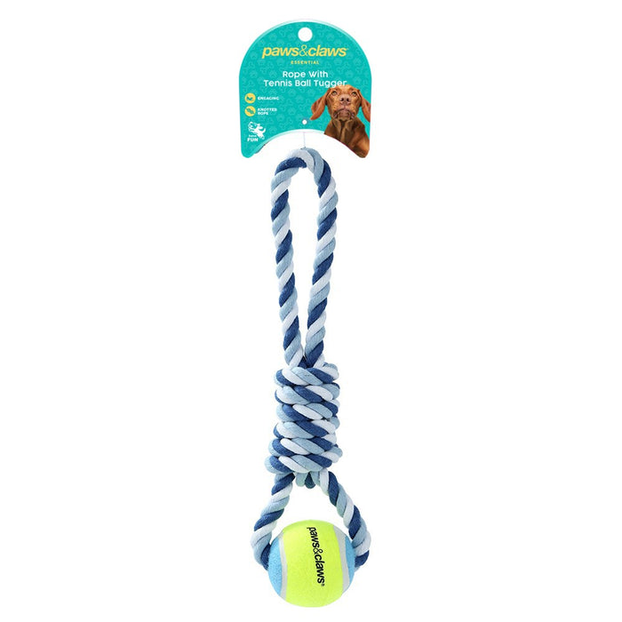 Paws & Claws ROPE & TENNIS BALL TUGGER STYLES, 2 COLOURS 29X1CM 163G