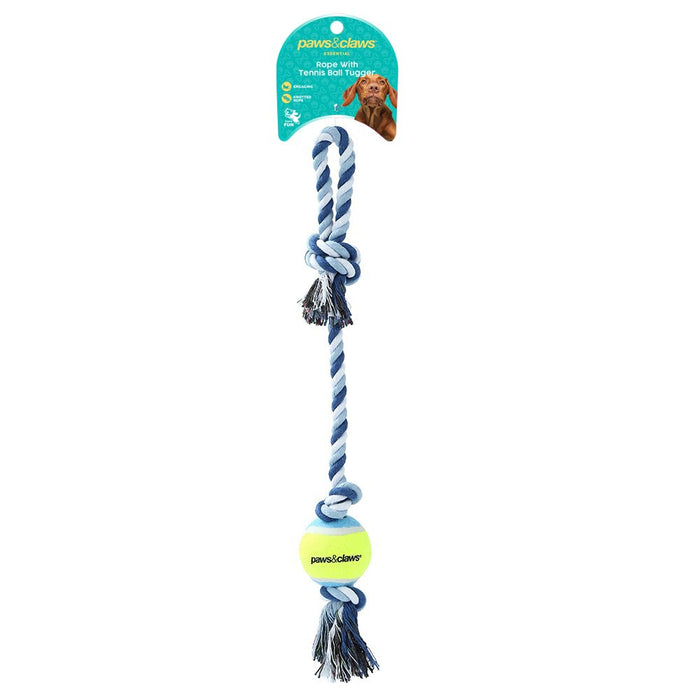 Paws & Claws ROPE & TENNIS BALL TUGGER STYLES, 2 COLOURS 29X1CM 163G