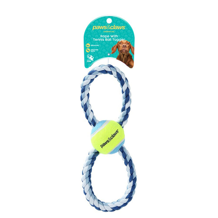 Paws & Claws ROPE & TENNIS BALL TUGGER STYLES, 2 COLOURS 29X1CM 163G