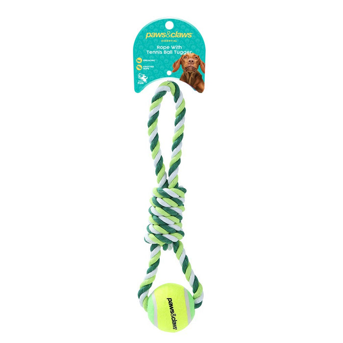 Paws & Claws ROPE & TENNIS BALL TUGGER STYLES, 2 COLOURS 29X1CM 163G
