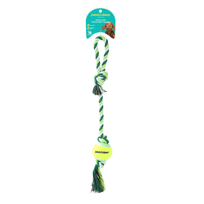 Paws & Claws ROPE & TENNIS BALL TUGGER STYLES, 2 COLOURS 29X1CM 163G