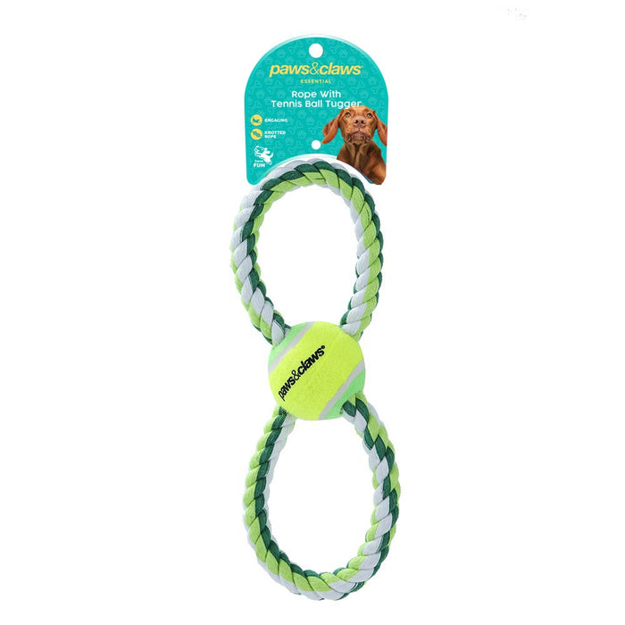 Paws & Claws ROPE & TENNIS BALL TUGGER STYLES, 2 COLOURS 29X1CM 163G
