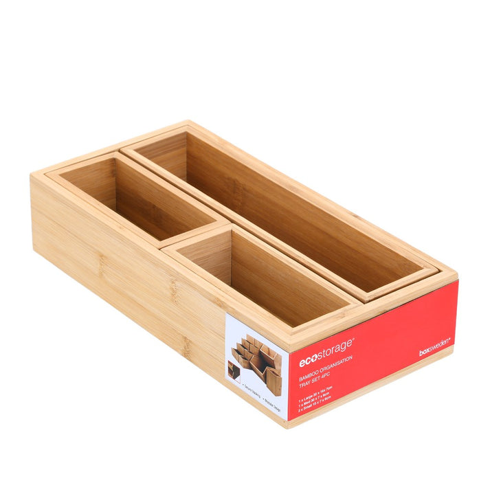 Boxsweden Bamboo Organisation Tray Set 4Pc 32X16X7Cm