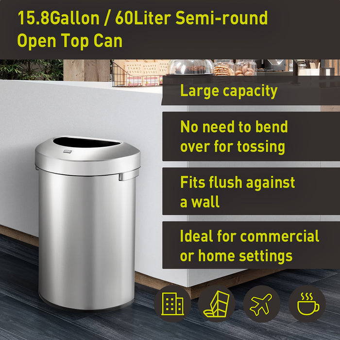 Urban Semi-Round Open Top Can – Commercial Grade 60L / 16 Gal