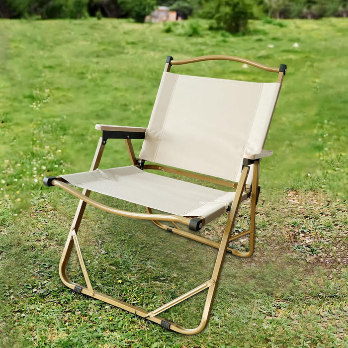 Folding Camping Chair - Lightweight, Portable & Sturdy with Wooden Armrests - Durable Outdoor Chair Camp Seat for Adults, Beach, Picnic, and Patio (Khaki)