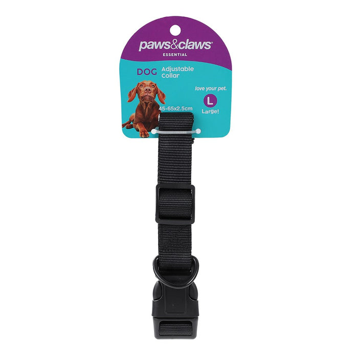 Paws & Claws ESSENTIALS DOG COLLAR LGE 45-65CM X 2.5CM COLOURS BLK/GREY/RED