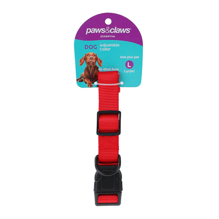 Paws & Claws ESSENTIALS DOG COLLAR LGE 45-65CM X 2.5CM COLOURS BLK/GREY/RED