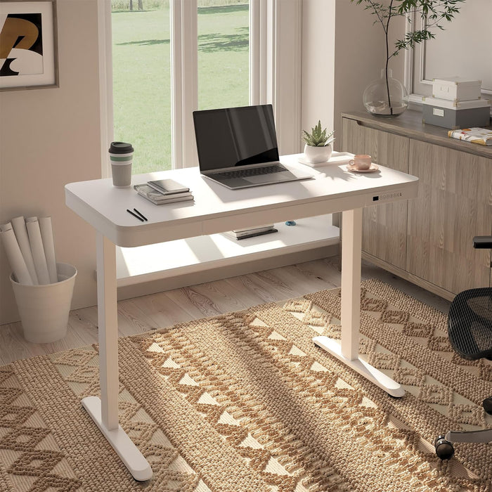 FLEXISPOT EW8 Comhar Electric Standing Desk with Drawers Charging USB A to C Port, Height Adjustable 120 CM Whole-Piece Quick Install Home Office Computer Laptop Table with Storage (White Top + Frame)