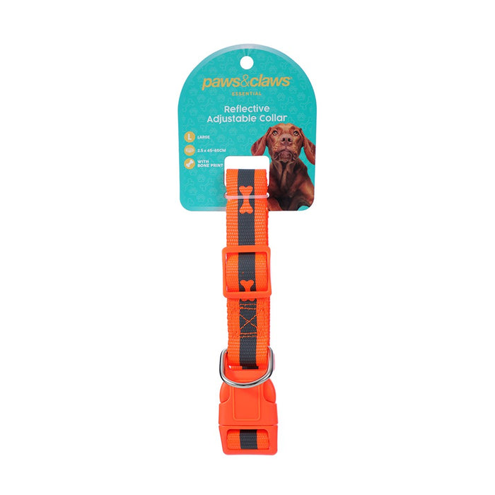 Paws & Claws REFLECTIVE COLLAR W/ BONE PRINT LGE 45-65X2.5CM