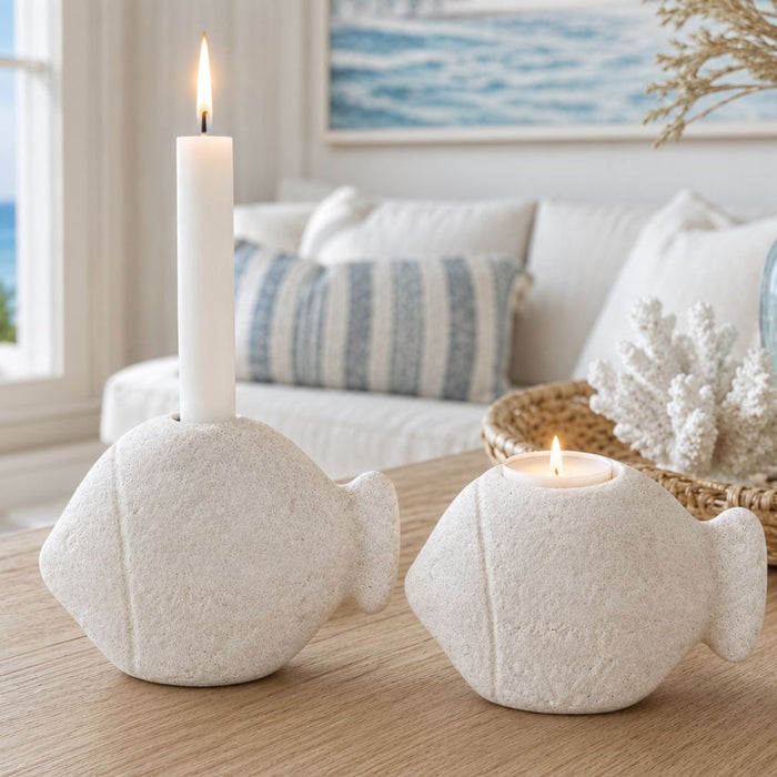 2 set Stone Fish Tapper Candle Holder