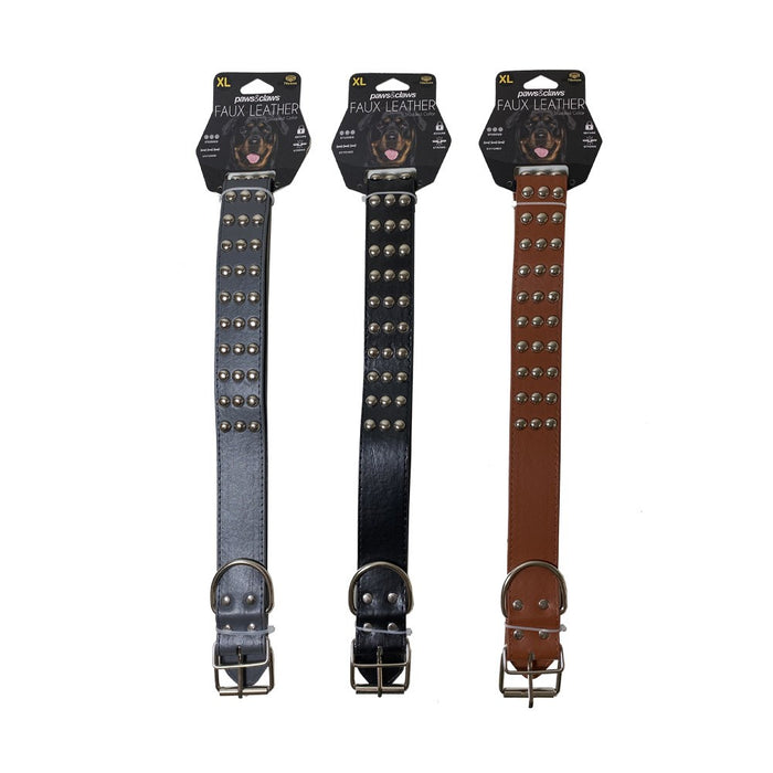 Paws & Claws FLAT STUDDED LEATHER-LOOK DOG COLLAR 60/65/70X4CM SIZES, COLOURS