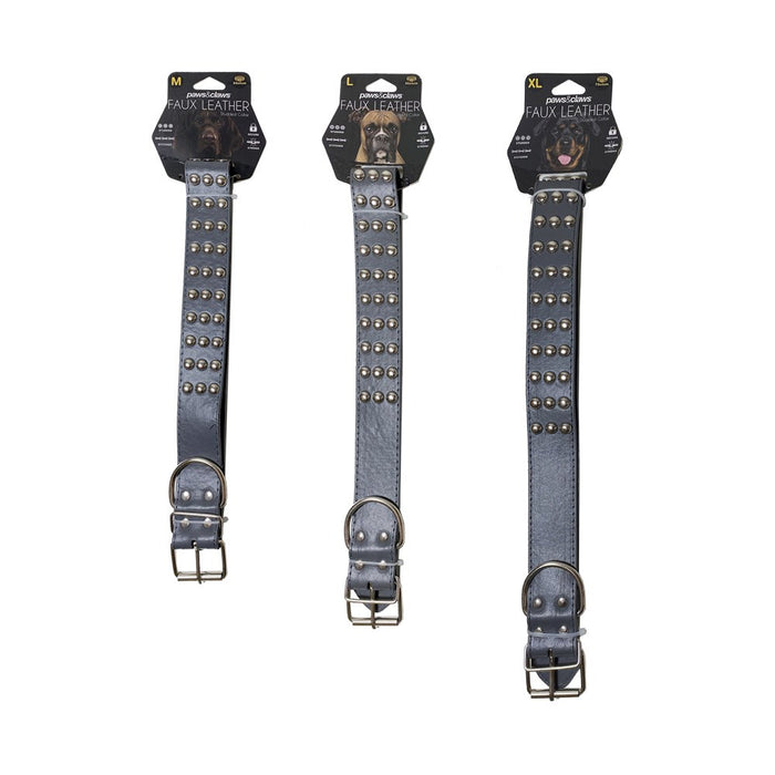 Paws & Claws FLAT STUDDED LEATHER-LOOK DOG COLLAR 60/65/70X4CM SIZES, COLOURS