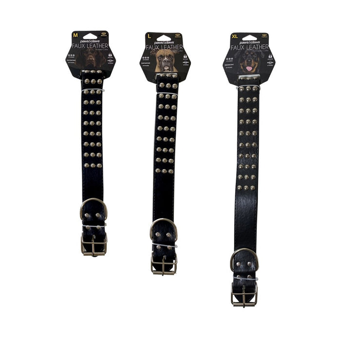 Paws & Claws FLAT STUDDED LEATHER-LOOK DOG COLLAR 60/65/70X4CM SIZES, COLOURS