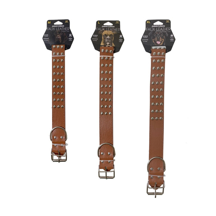 Paws & Claws FLAT STUDDED LEATHER-LOOK DOG COLLAR 60/65/70X4CM SIZES, COLOURS