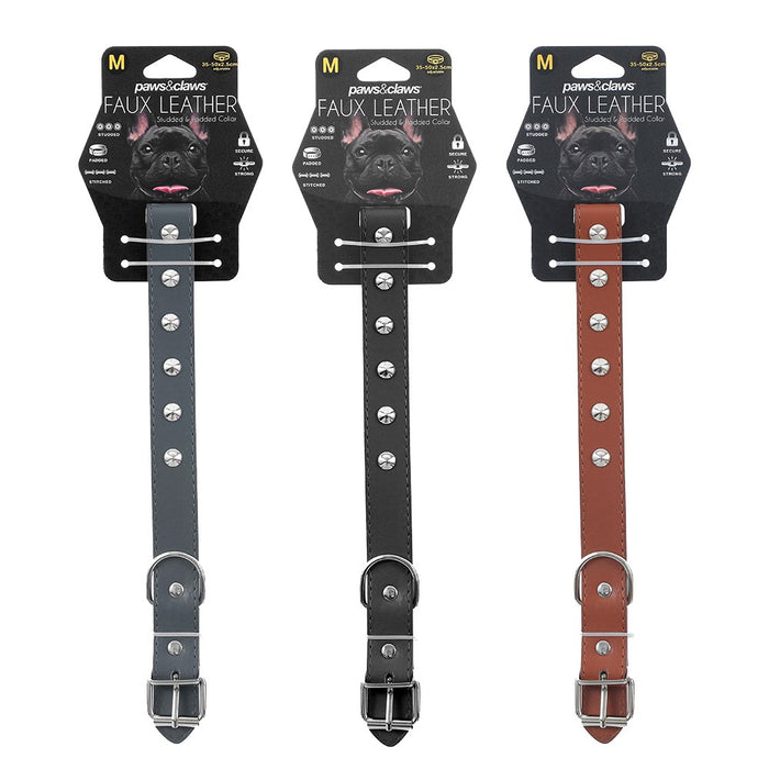 Paws & Claws STUDDED LEATHER-LOOK PADDED DOG COLLAR MED 35-50X2.5CM