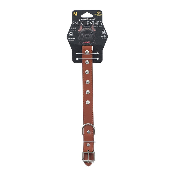 Paws & Claws STUDDED LEATHER-LOOK PADDED DOG COLLAR MED 35-50X2.5CM