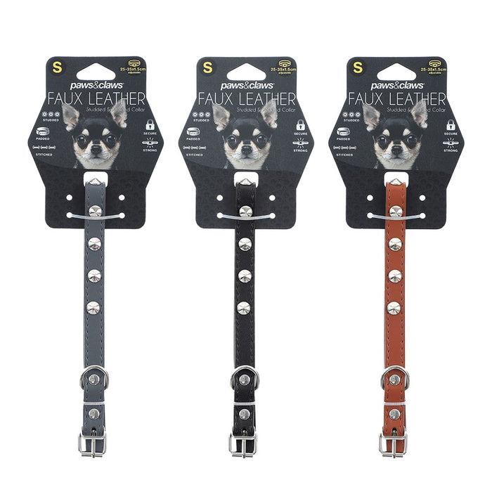 Paws & Claws STUDDED LEATHER-LOOK PADDED DOG COLLAR SML 25-35X1.5CM